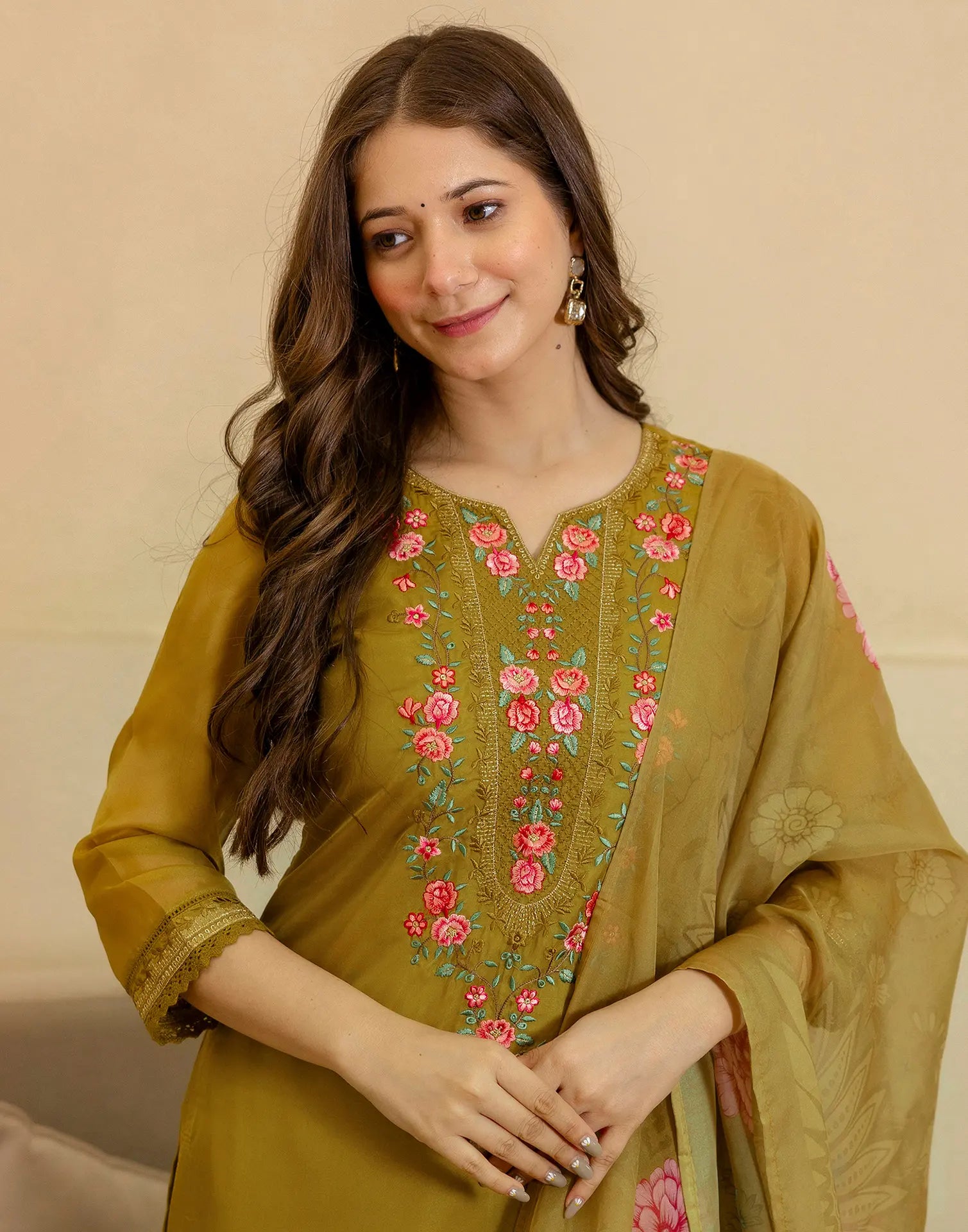 Organza Embroidered Straight 3 Piece Kurta Set
