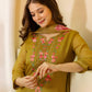 Silk Blend Embroidered Straight Kurta with Pant & Dupatta