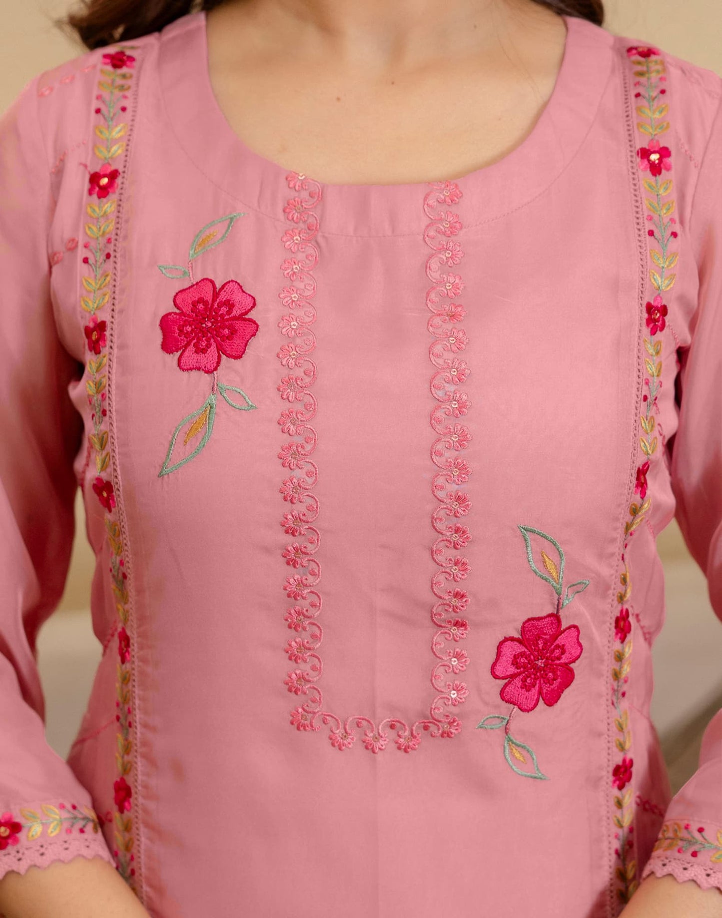 Silk Embroidered Straight Kurta with Pant & Dupatta