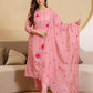 Silk Embroidered Straight Kurta with Pant & Dupatta