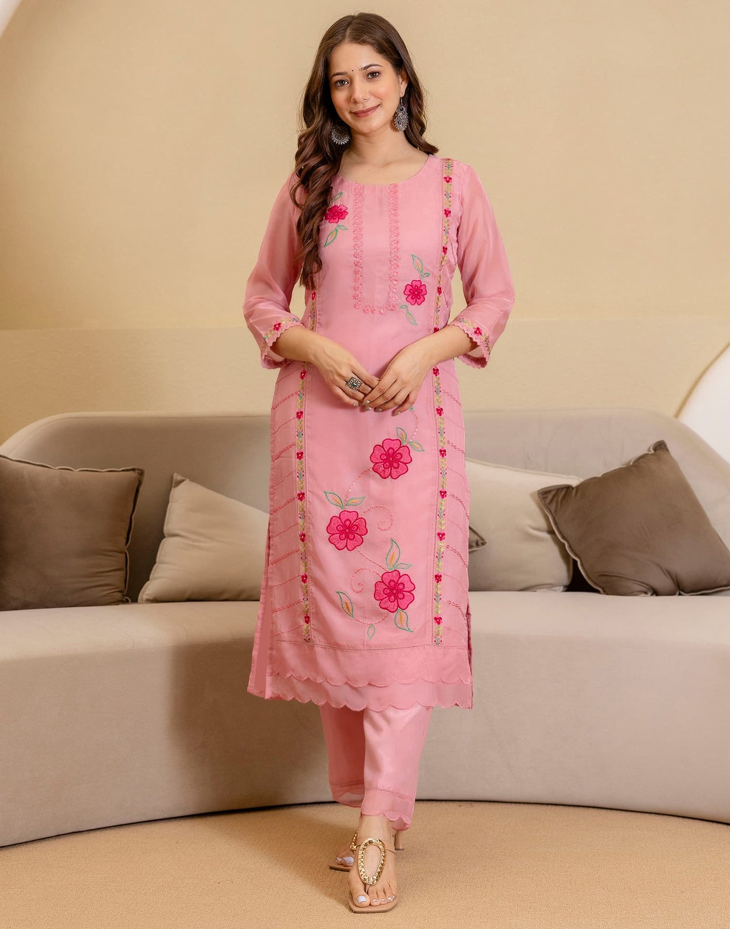 Silk Embroidered Straight Kurta with Pant & Dupatta