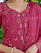 Silk Embroidered Straight 3 Piece Kurta Set
