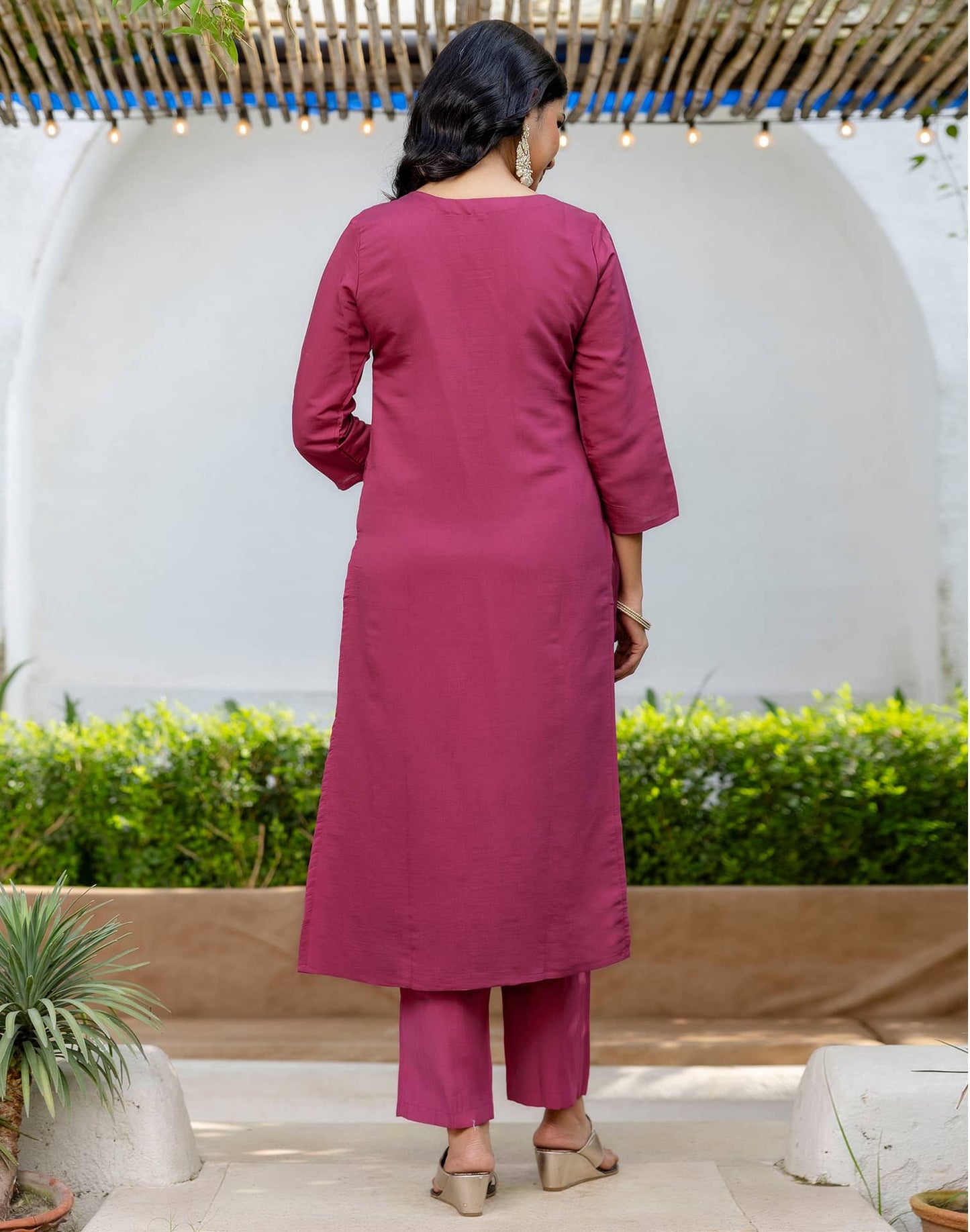 Silk Embroidered Straight Kurta with Pant & Dupatta