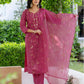 Silk Embroidered Straight Kurta with Pant & Dupatta