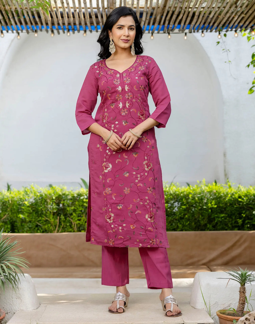 Silk Embroidered Straight 3 Piece Kurta Set