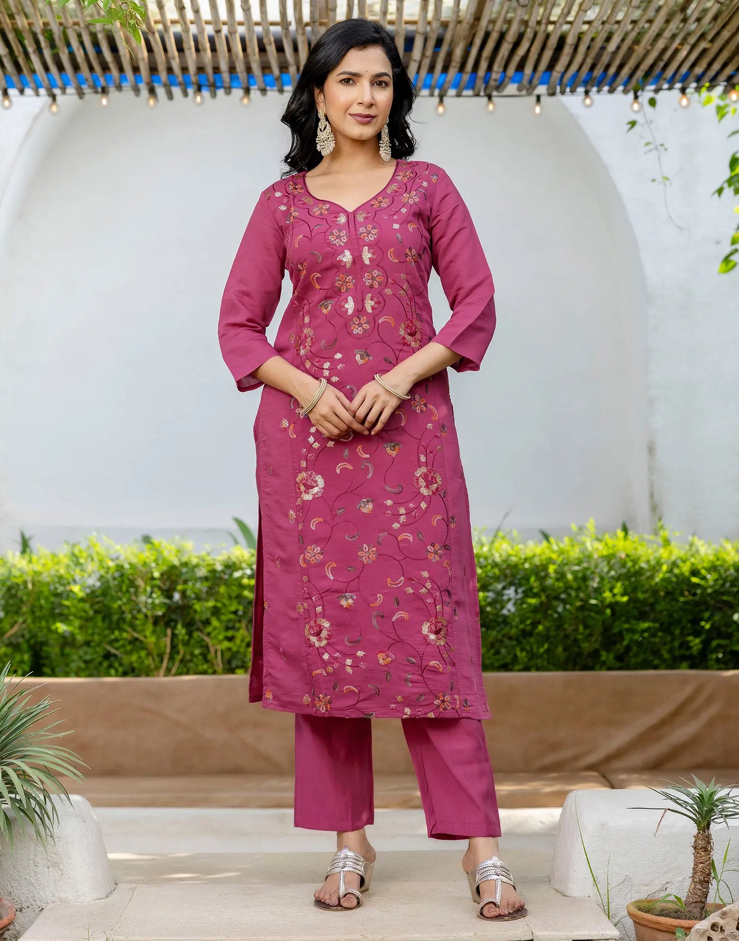 Silk Embroidered Straight 3 Piece Kurta Set