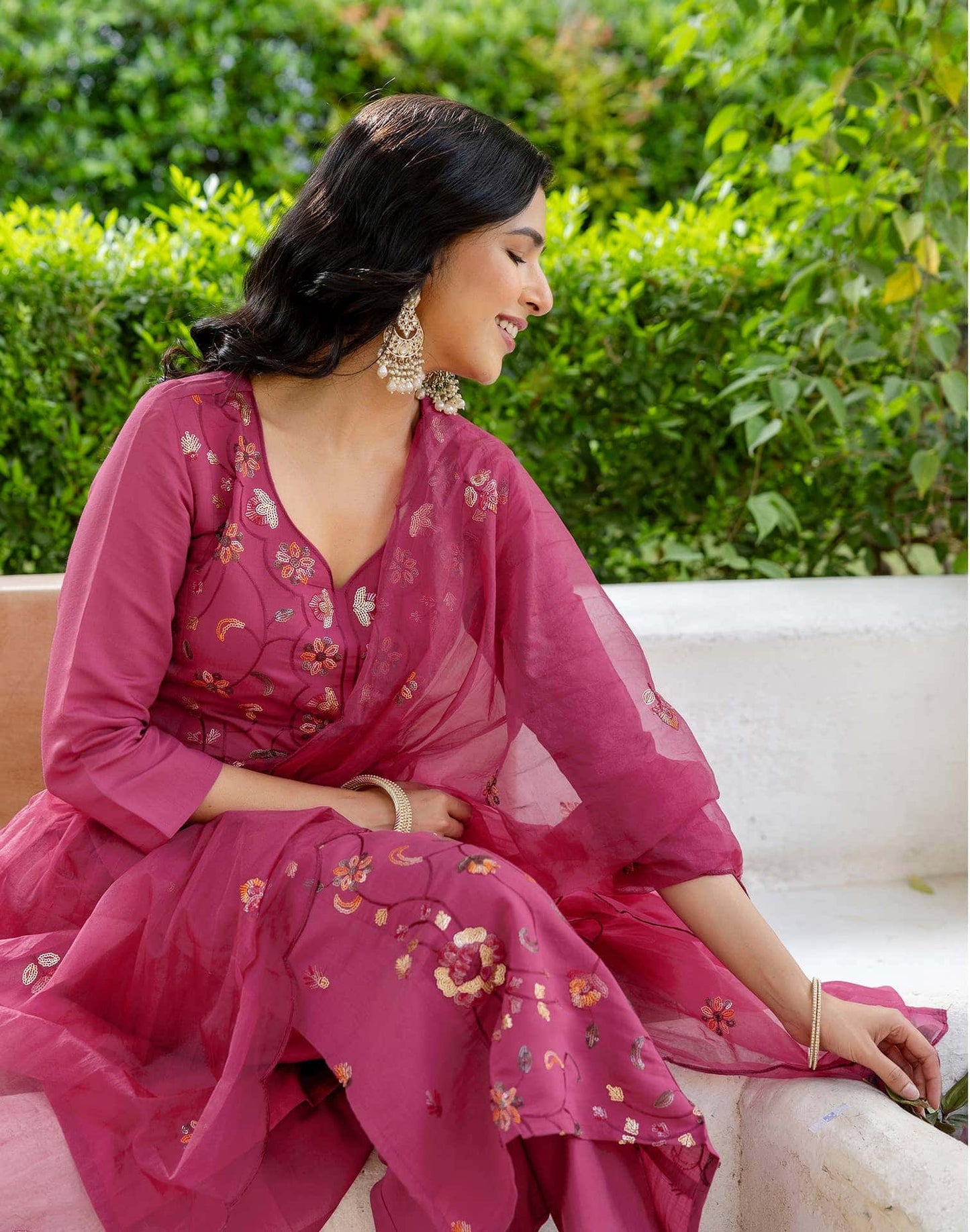 Silk Embroidered Straight Kurta with Pant & Dupatta