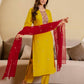 Silk Blend Embroidered Straight Kurta with Pant & Dupatta