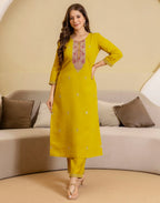 Silk Blend Embroidered Straight 3 Piece Kurta Set