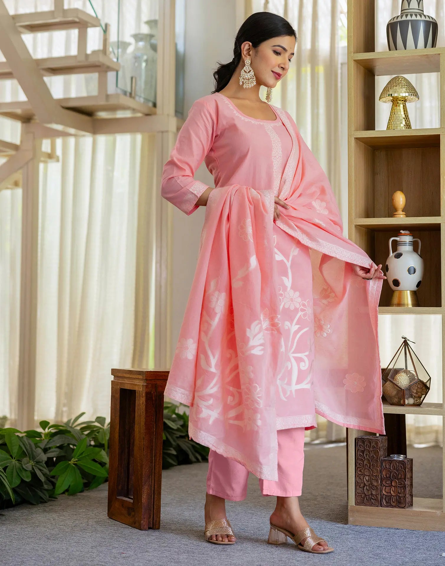 Cotton Woven Woven Straight 3 Piece Kurta Set