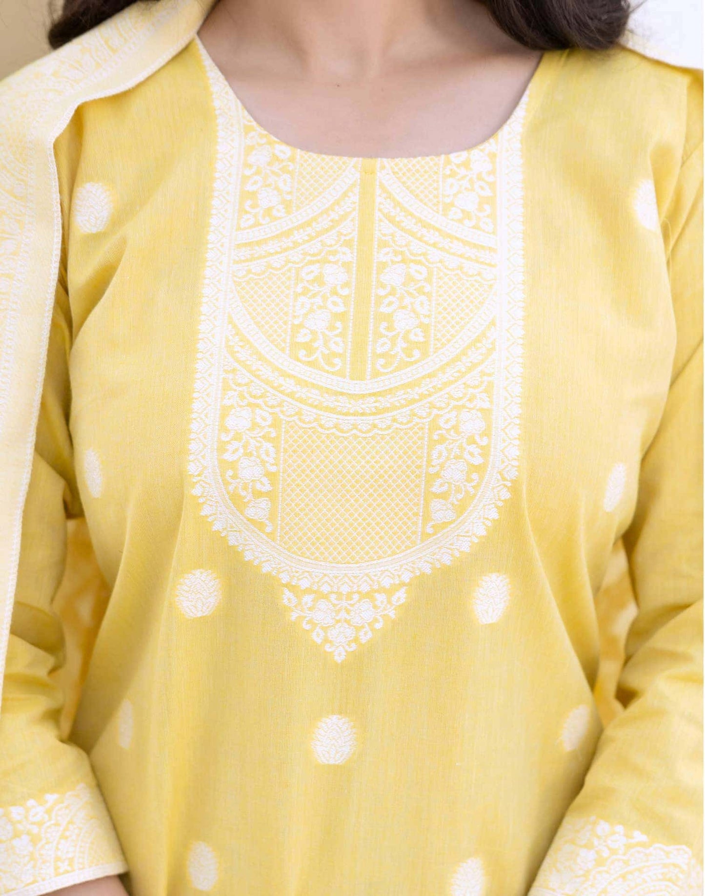 Cotton Weaving Straight Kurta with Pant & Dupatta