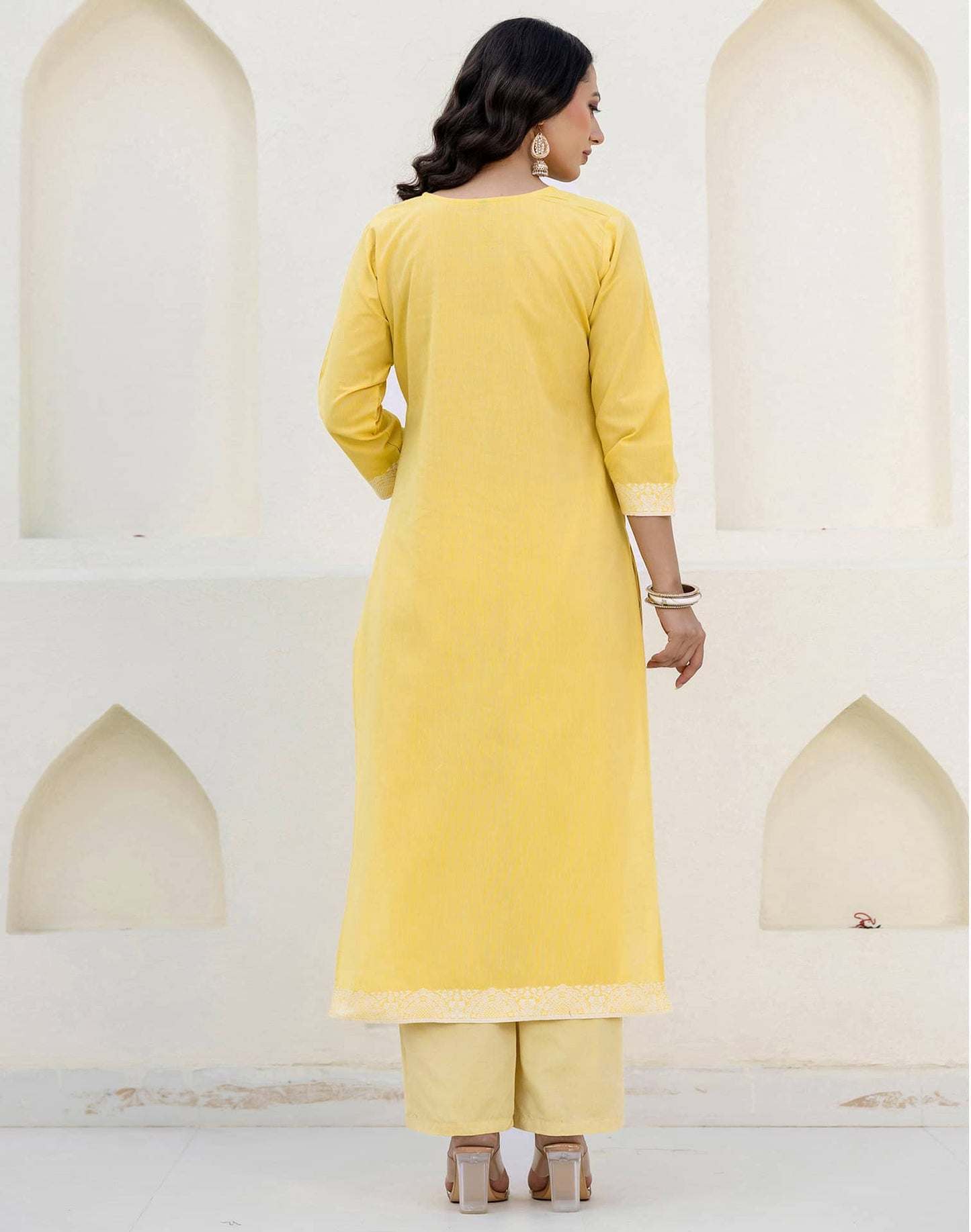 Cotton Weaving Straight Kurta with Pant & Dupatta