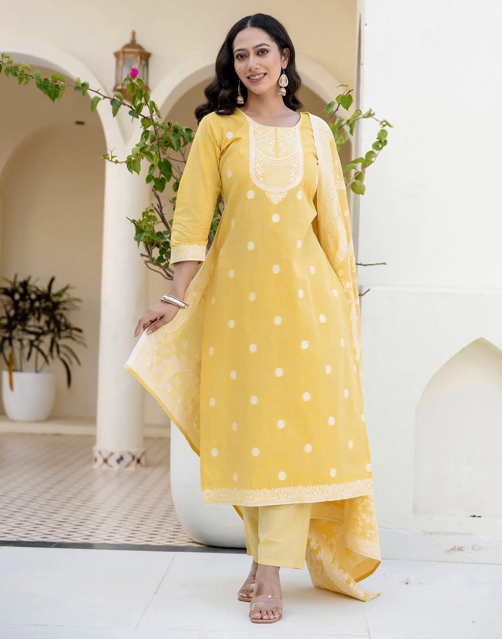 Cotton Woven Woven Straight 3 Piece Kurta Set