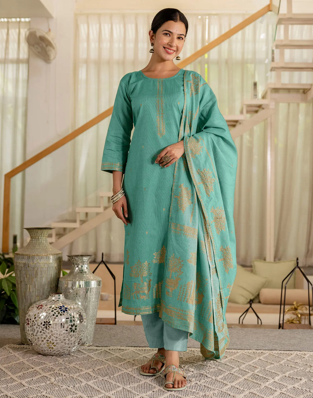 Cotton Woven Woven Straight 3 Piece Kurta Set