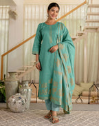 Cotton Woven Woven Straight 3 Piece Kurta Set