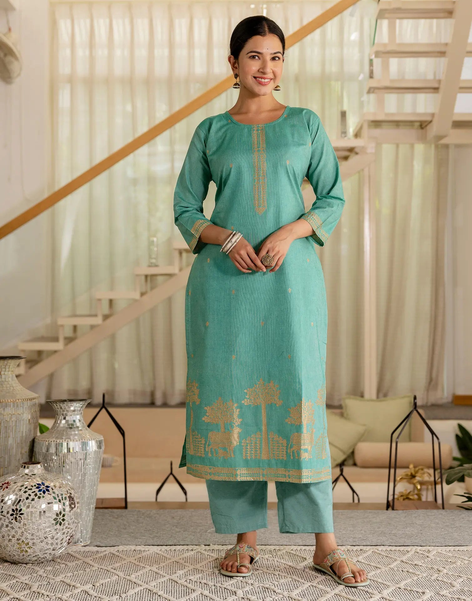Cotton Woven Woven Straight 3 Piece Kurta Set
