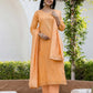 Cotton Straight Woven Design V-Neck Kurta with Pant & Dupatta
