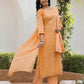 Cotton Straight Woven Design V-Neck Kurta with Pant & Dupatta