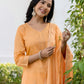 Cotton Straight Woven Design V-Neck Kurta with Pant & Dupatta