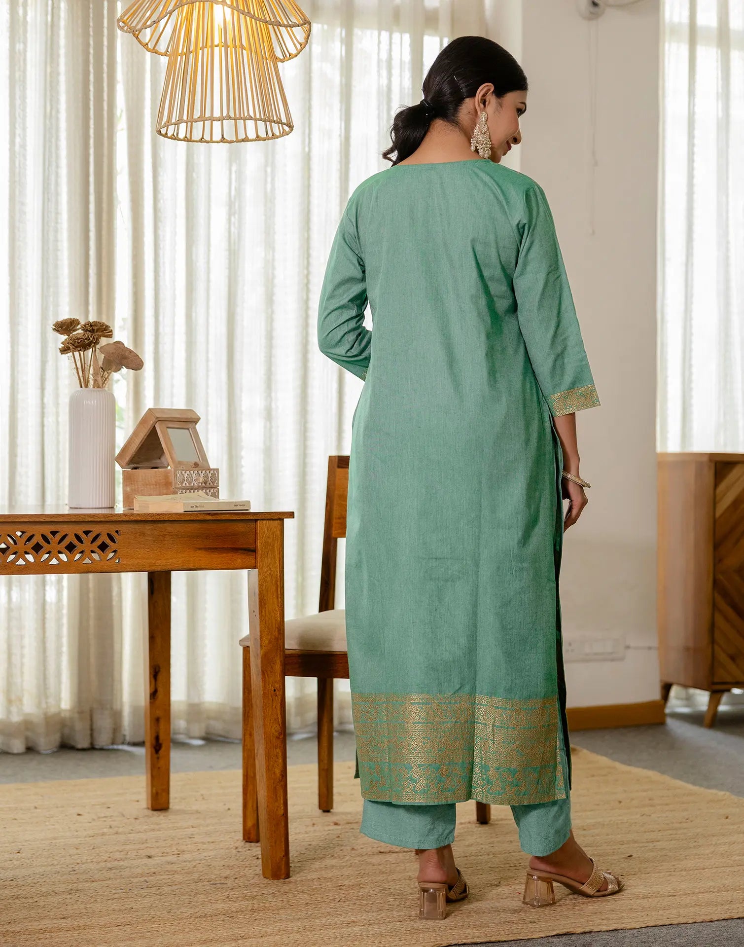 Cotton Woven Woven Straight 3 Piece Kurta Set