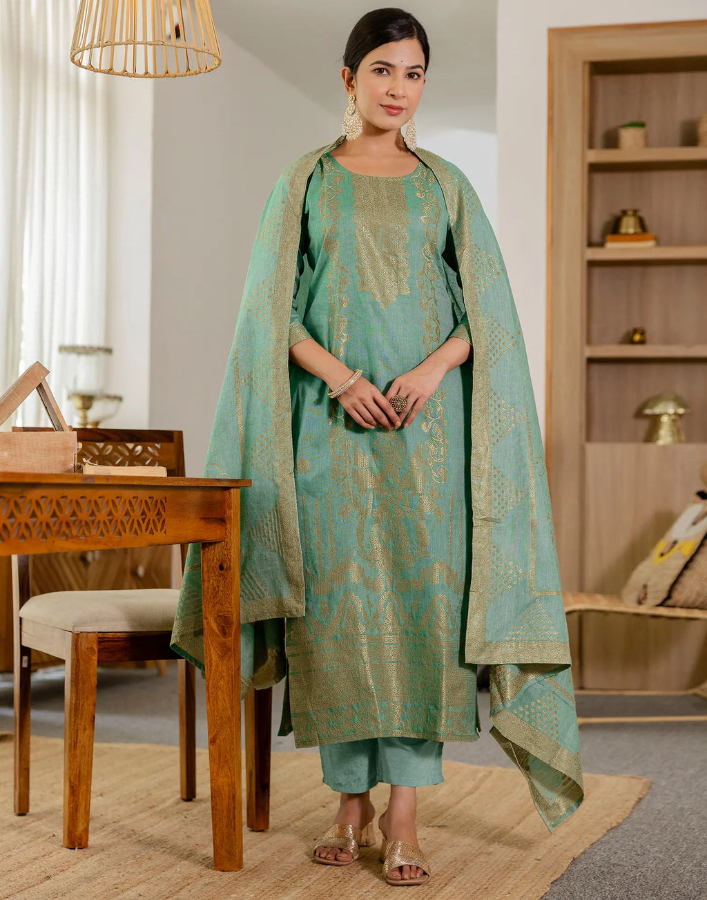 Cotton Woven Woven Straight 3 Piece Kurta Set