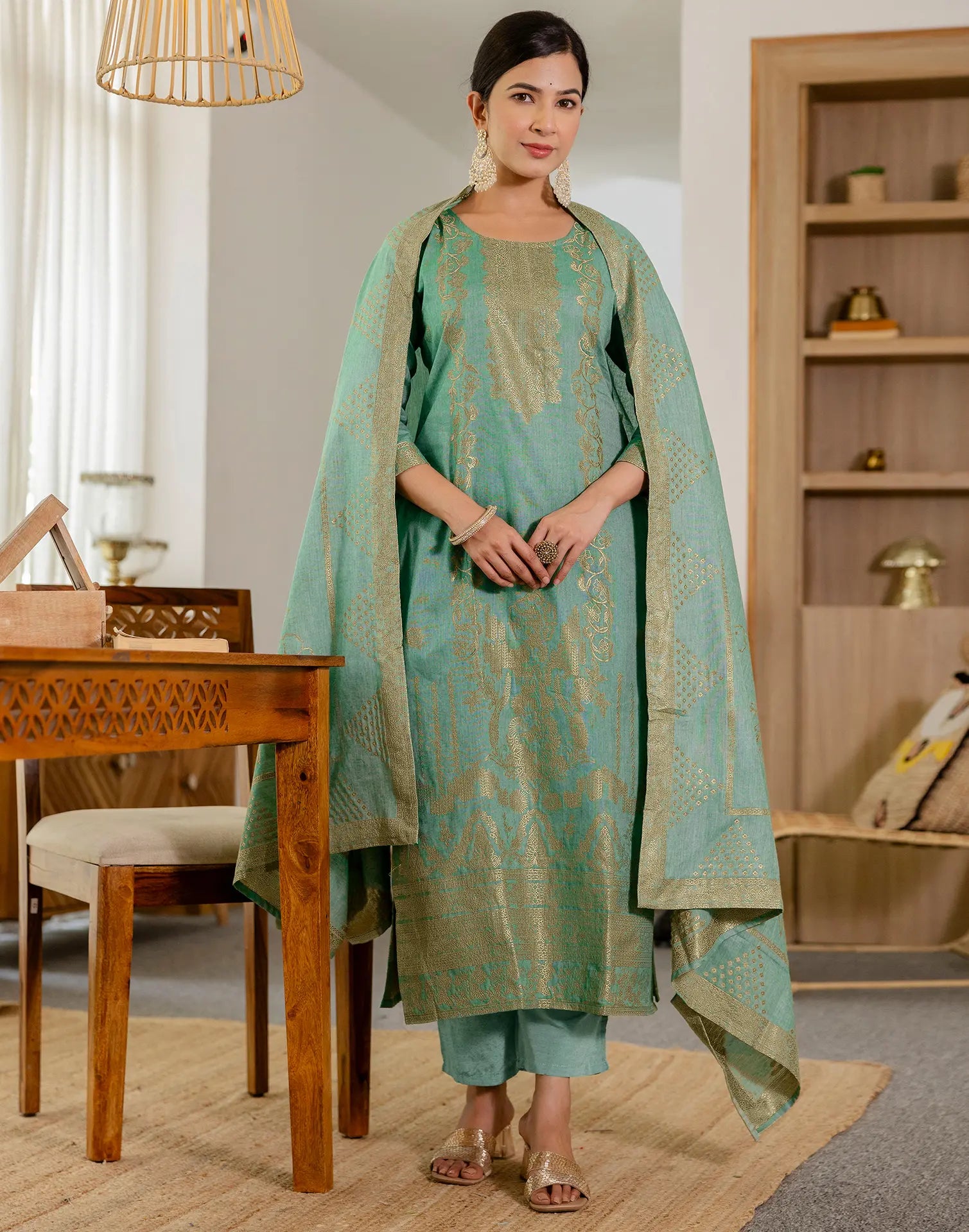 Cotton Woven Woven Straight 3 Piece Kurta Set