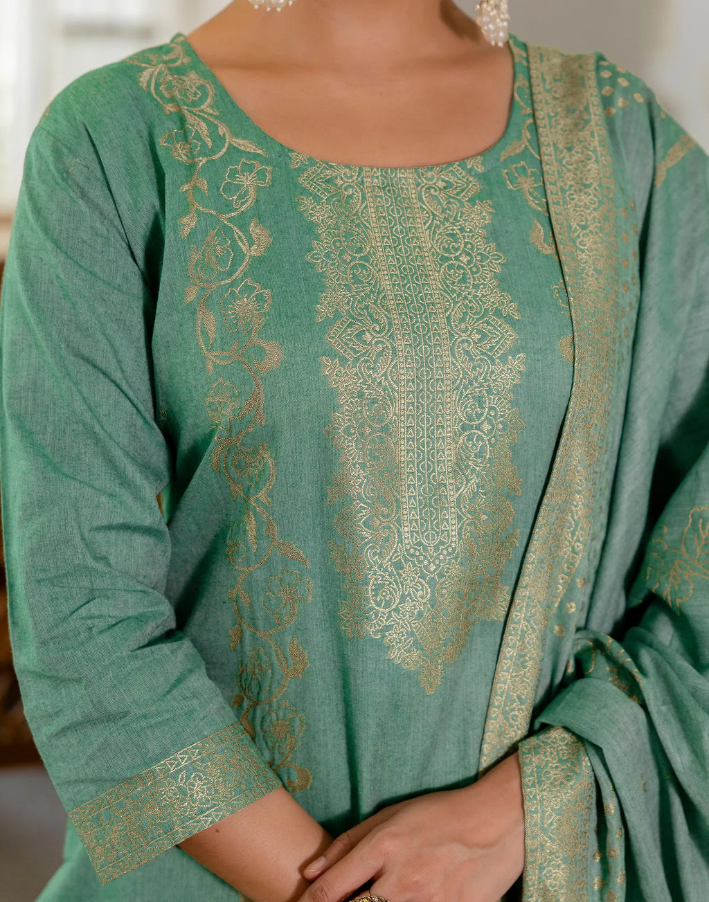 Cotton Woven Woven Straight 3 Piece Kurta Set