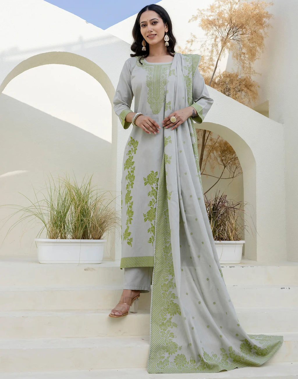 Cotton Woven Woven Straight 3 Piece Kurta Set