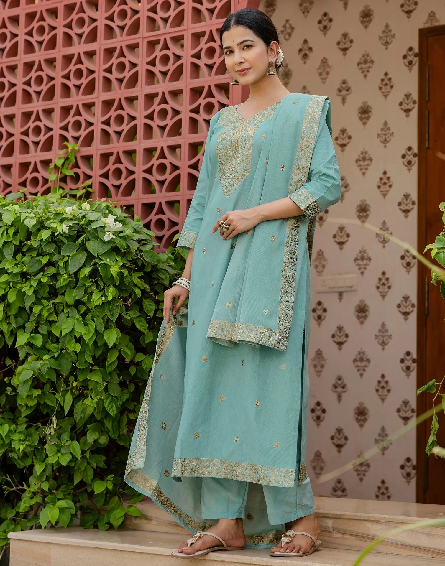 Cotton Woven Woven Straight 3 Piece Kurta Set