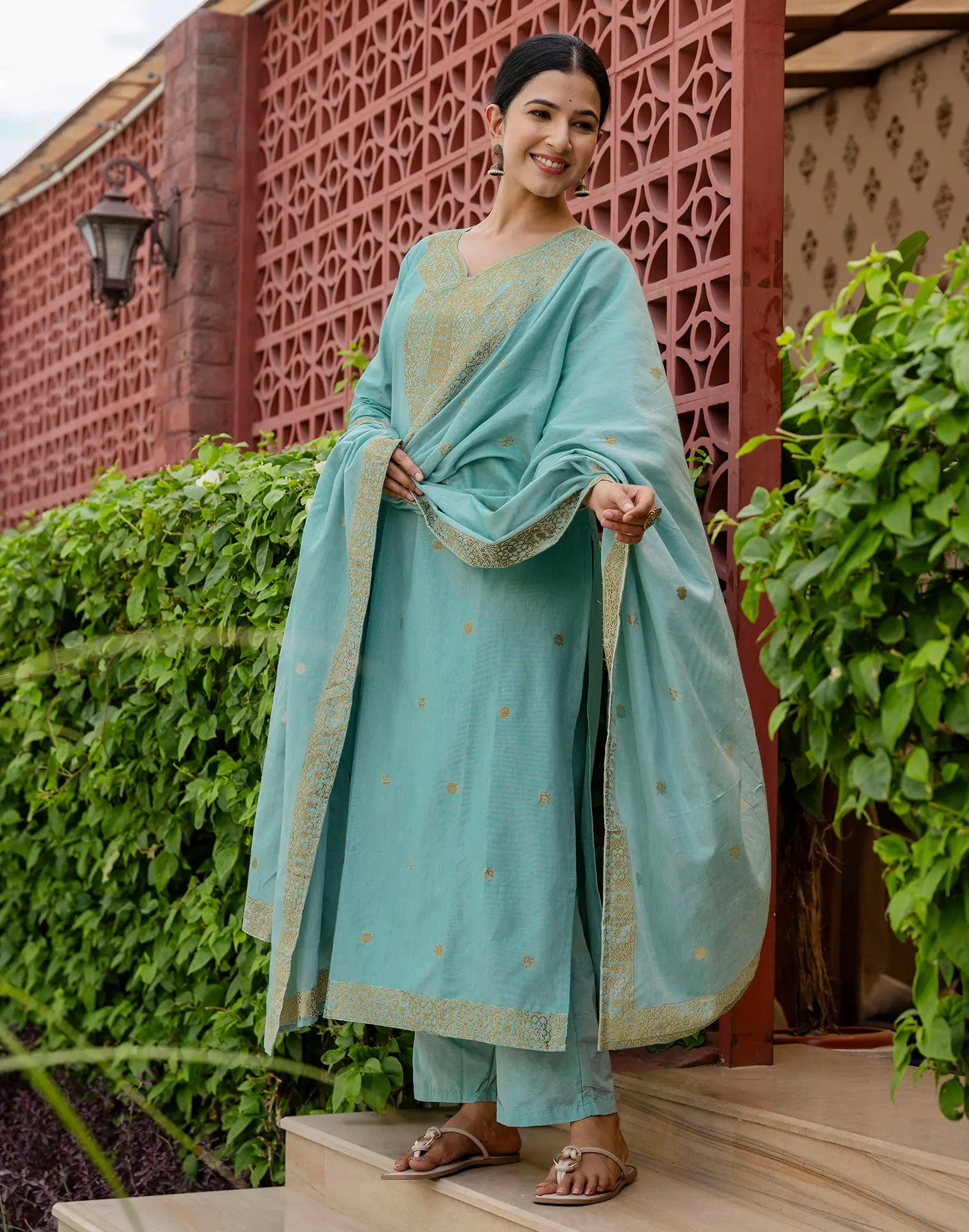 Cotton Woven Woven Straight 3 Piece Kurta Set