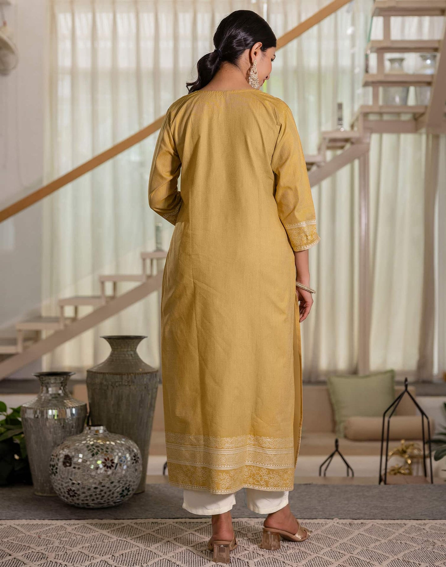 Cotton Woven Design Straight Kurta with Pant & Dupatta