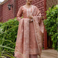 Dark Peach Silk Weaving Round Neck 3/4 Sleeve Straight Kurta Set With Pant & Dupatta