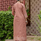 Dark Peach Silk Weaving Round Neck 3/4 Sleeve Straight Kurta Set With Pant & Dupatta