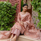 Dark Peach Silk Weaving Round Neck 3/4 Sleeve Straight Kurta Set With Pant & Dupatta