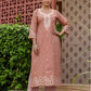Dark Peach Silk Weaving Round Neck 3/4 Sleeve Straight Kurta Set With Pant & Dupatta