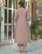 Skylee Silk Embroidered A-Line 3 Piece Kurta Set For Woman