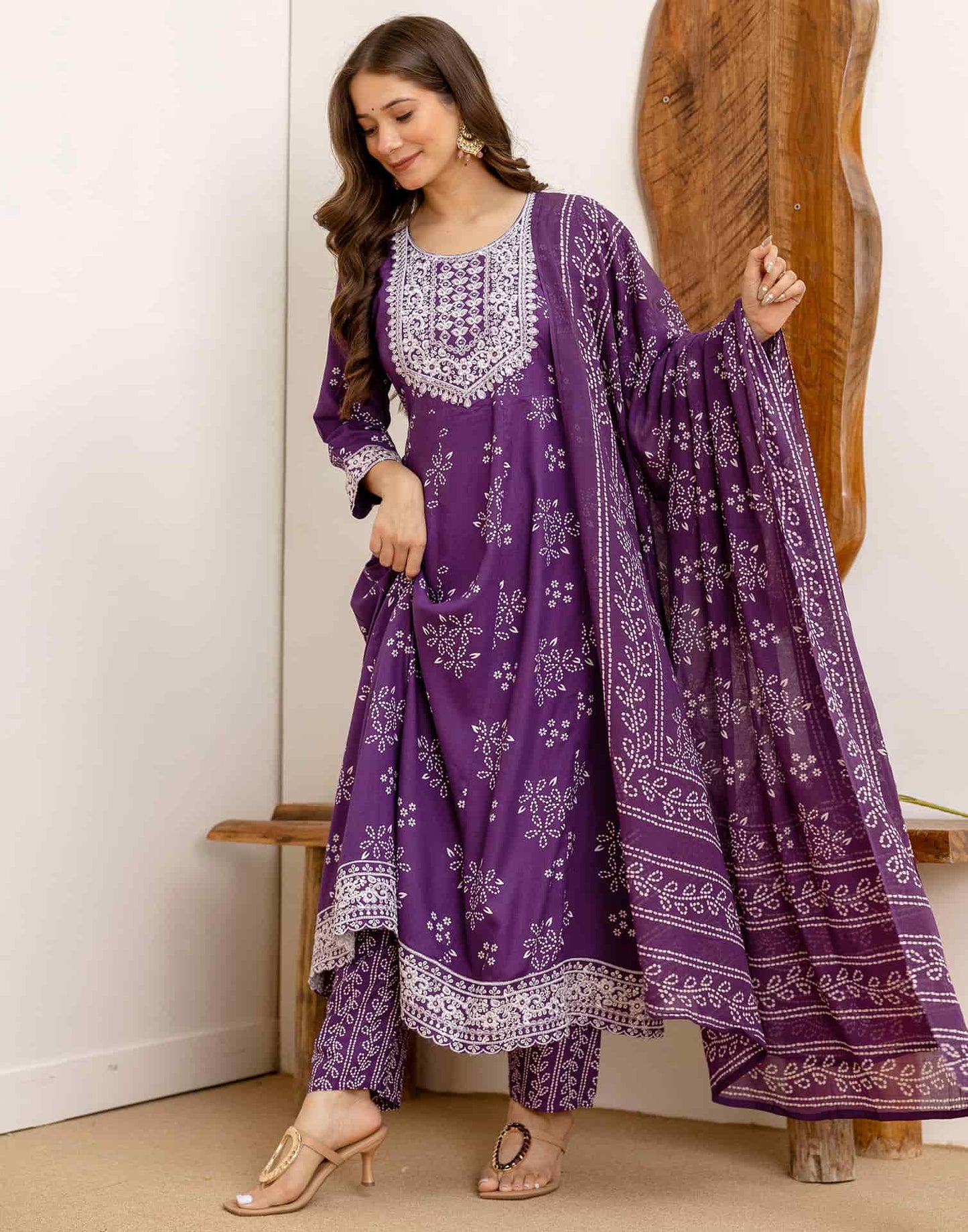 Rayon Printed Anarkali Kurta with Pant & Dupatta