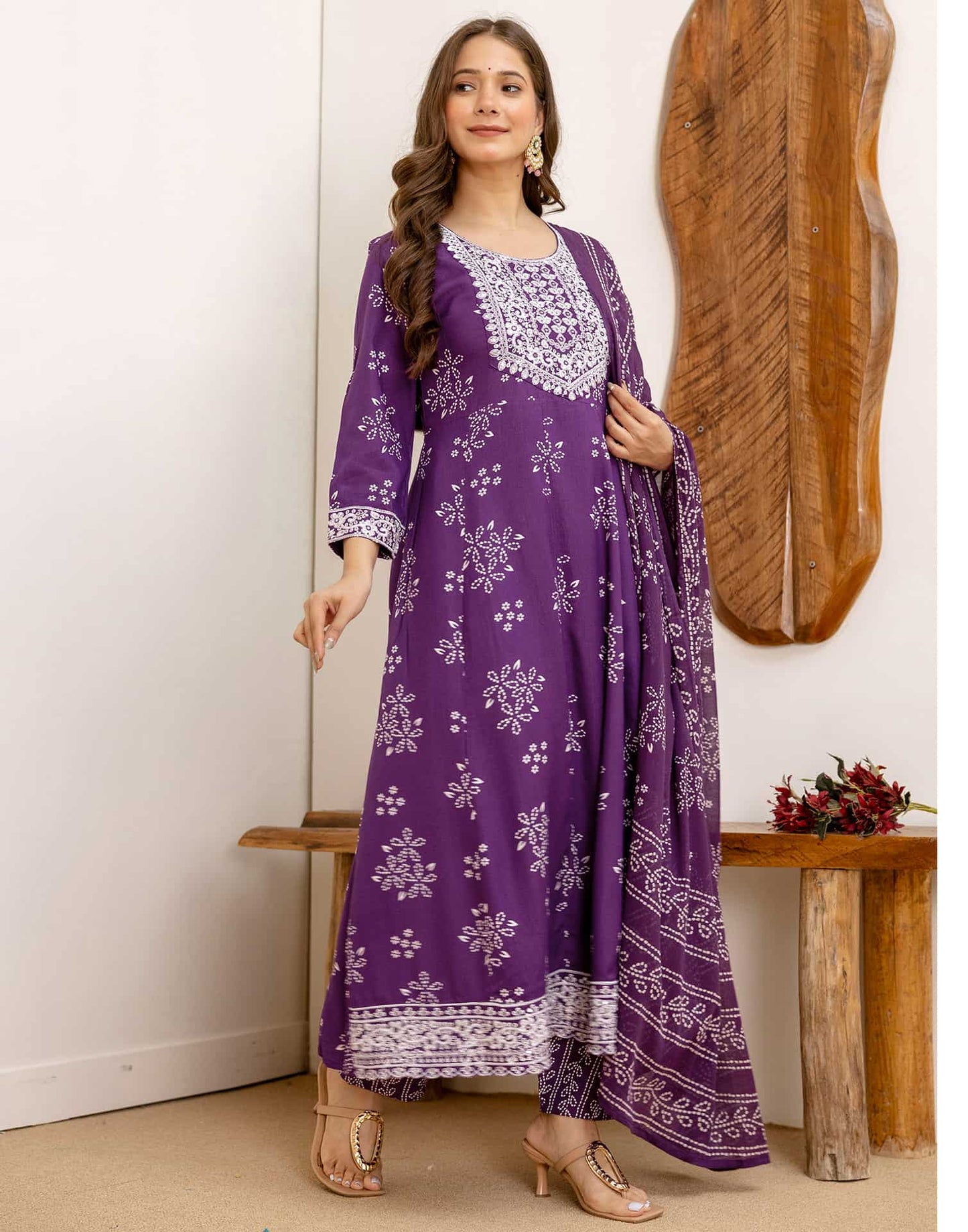 Rayon Printed Anarkali Kurta with Pant & Dupatta