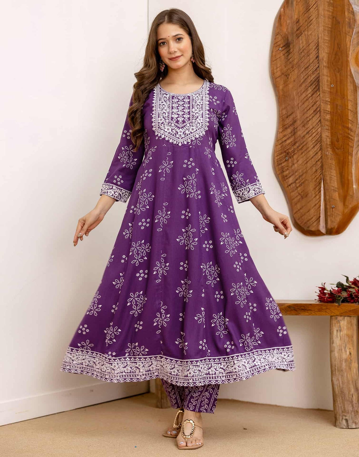 Rayon Printed Anarkali Kurta with Pant & Dupatta