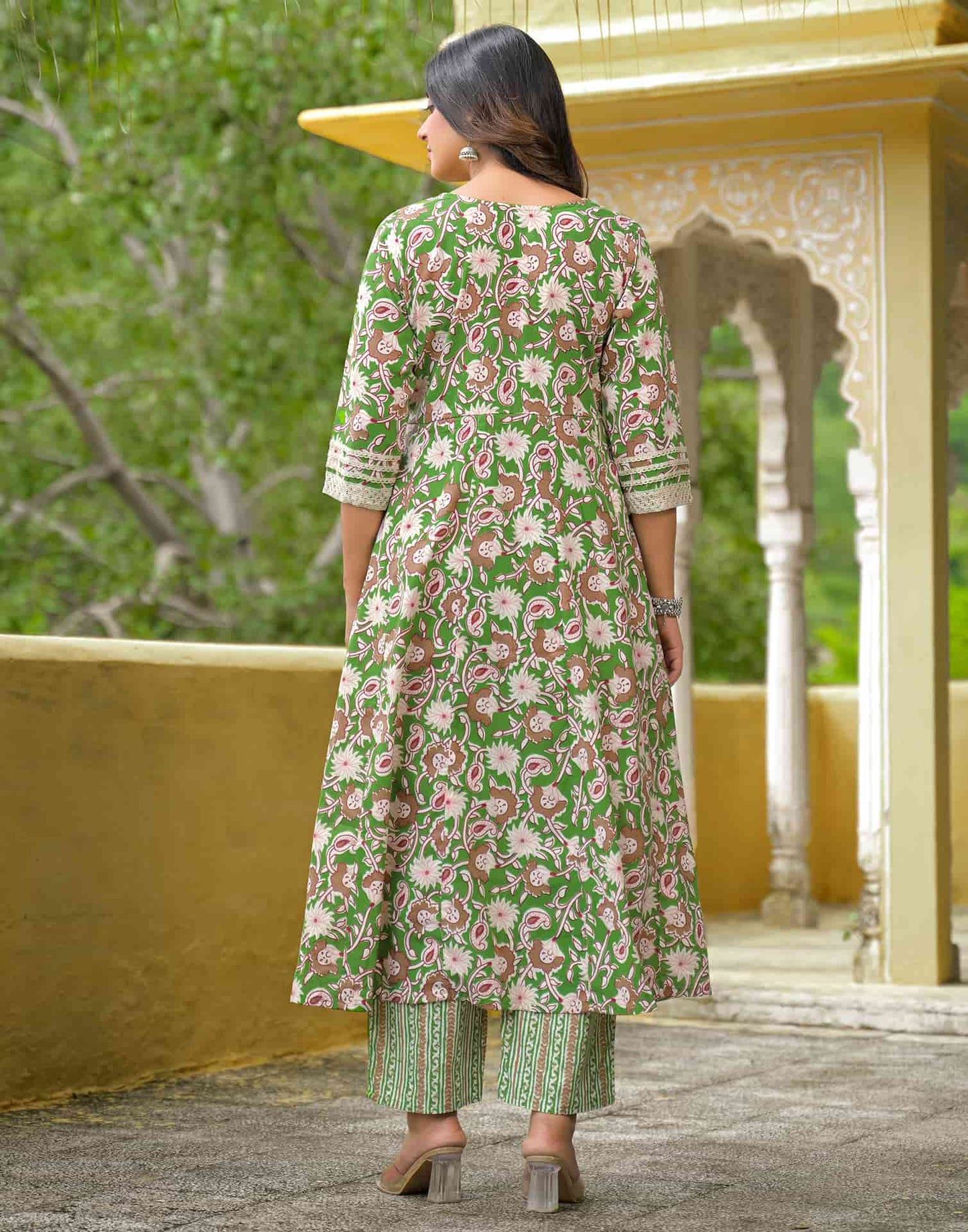 Cotton Anarkali Printed Round Neck Kurta with Pant & Dupatta
