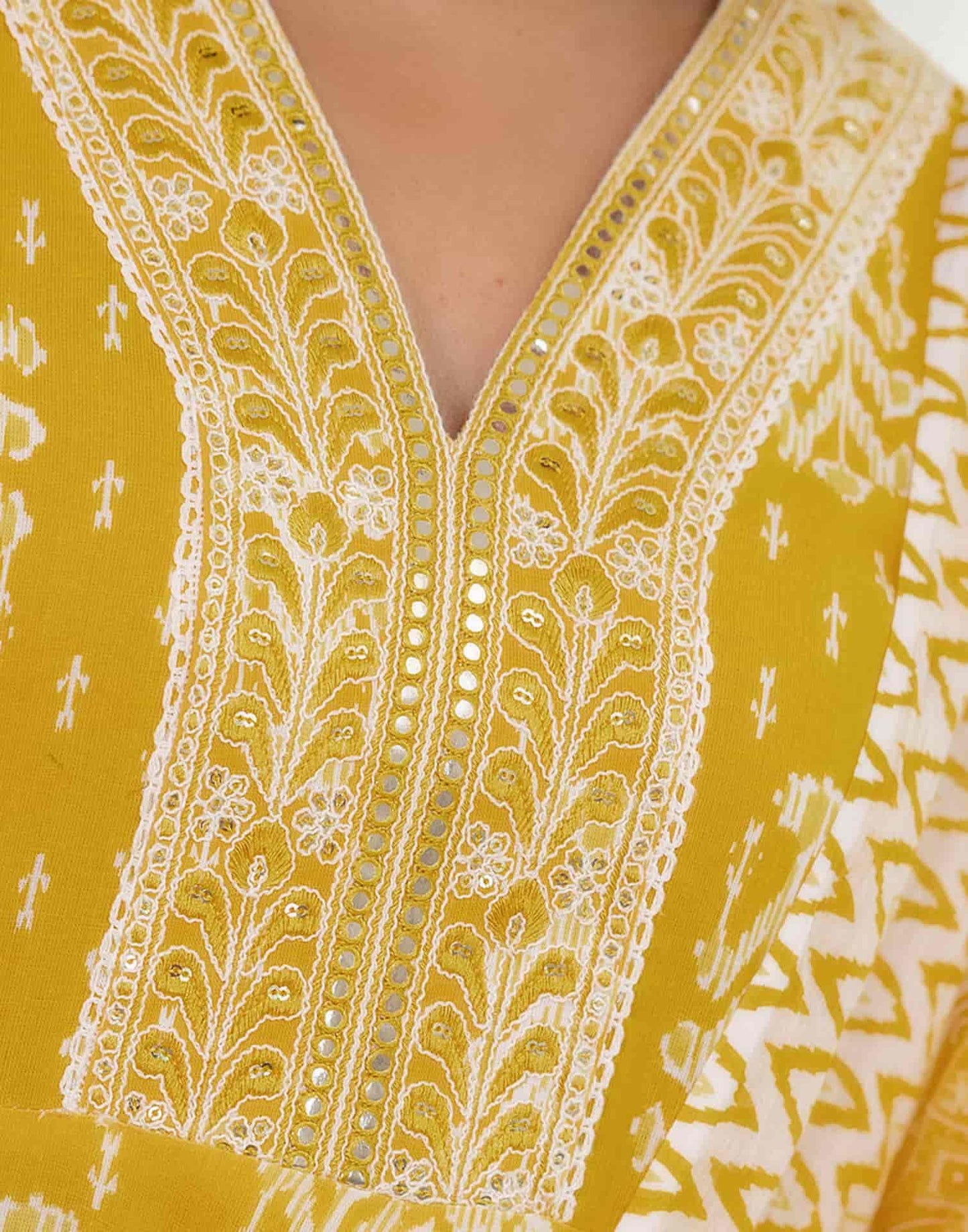 Cotton Anarkali Printed V-Neck Kurta with Pant & Dupatta