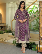 Viscose Rayon Floral Print Anarkali 3 Piece Kurta Set