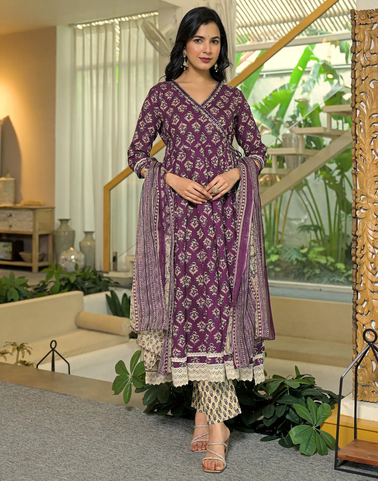 Viscose Rayon Floral Print Anarkali 3 Piece Kurta Set