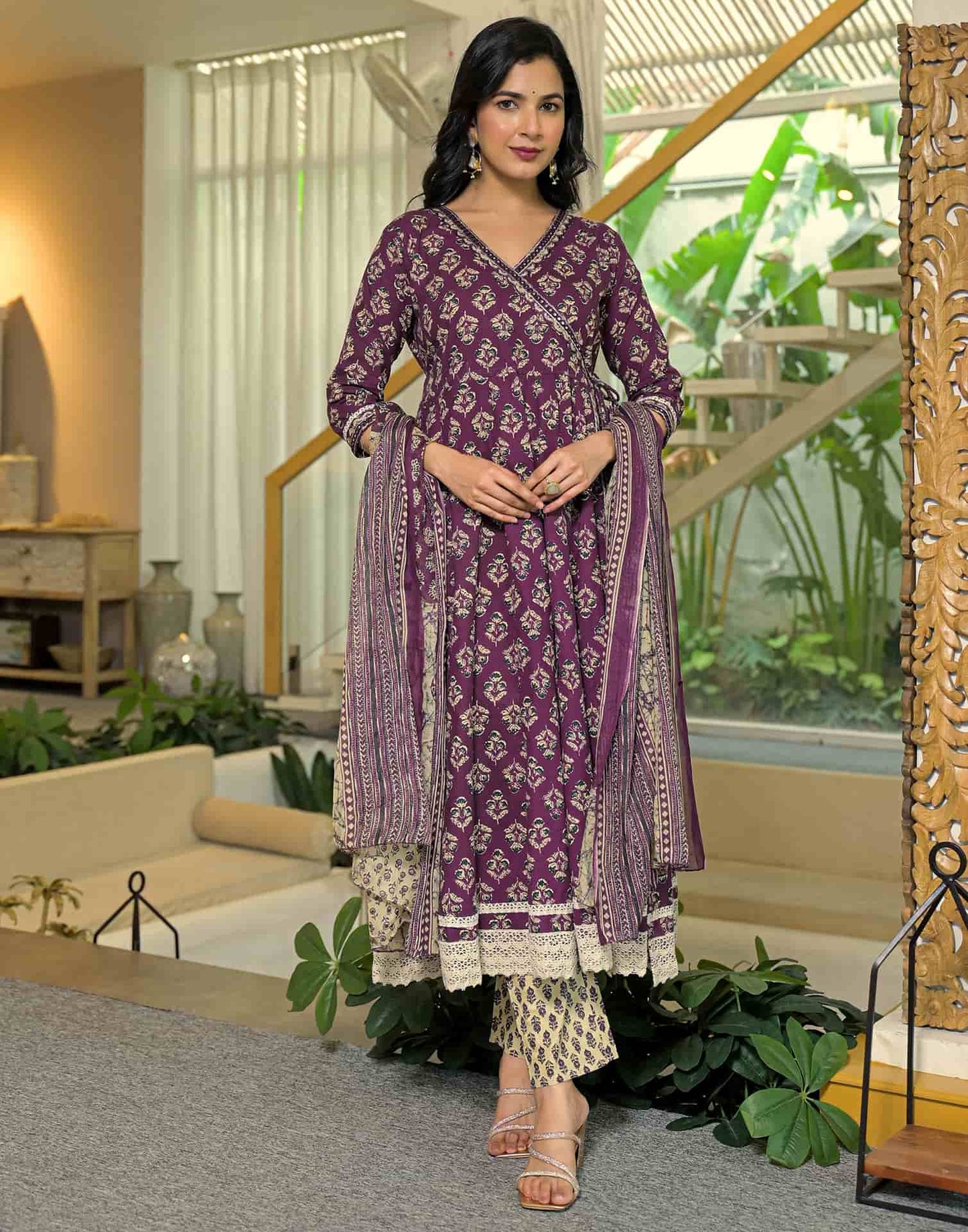 Cotton Printed Anarkali Kurta with Pant & Dupatta