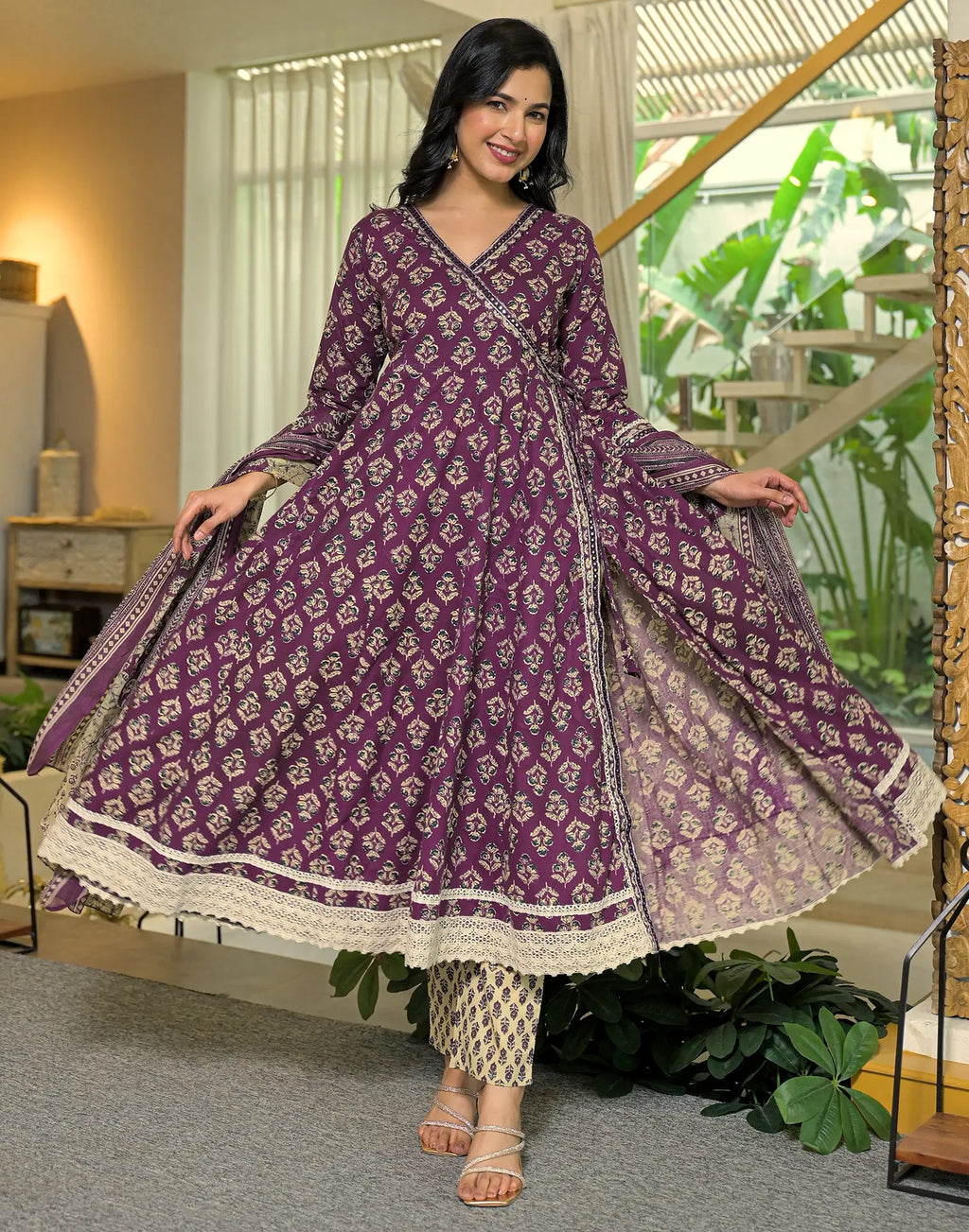 Viscose Rayon Floral Print Anarkali 3 Piece Kurta Set