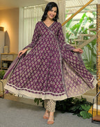Viscose Rayon Floral Print Anarkali 3 Piece Kurta Set