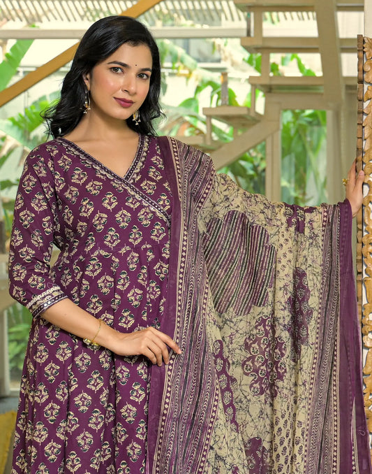 Viscose Rayon Floral Print Anarkali 3 Piece Kurta Set