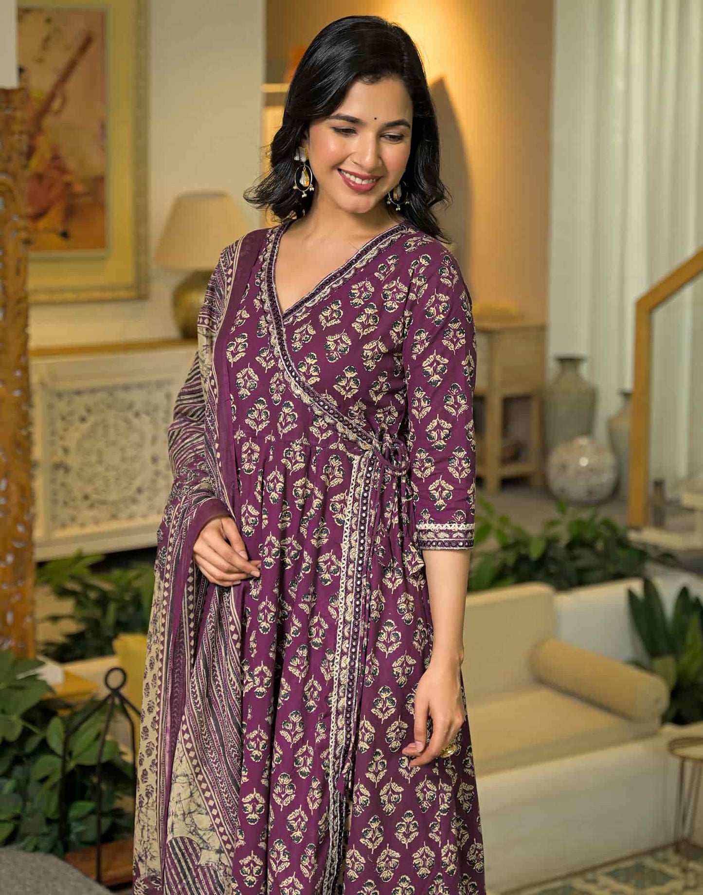 Cotton Printed Anarkali Kurta with Pant & Dupatta