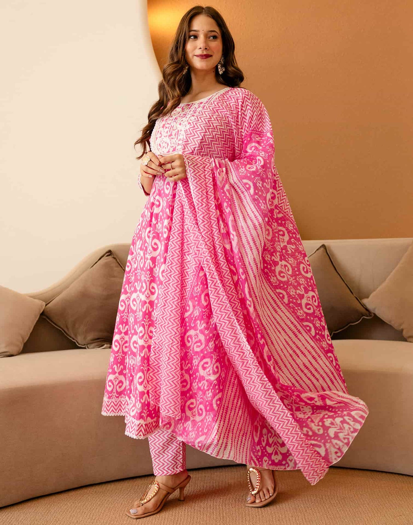 Cotton Printed Anarkali Kurta with Pant & Dupatta