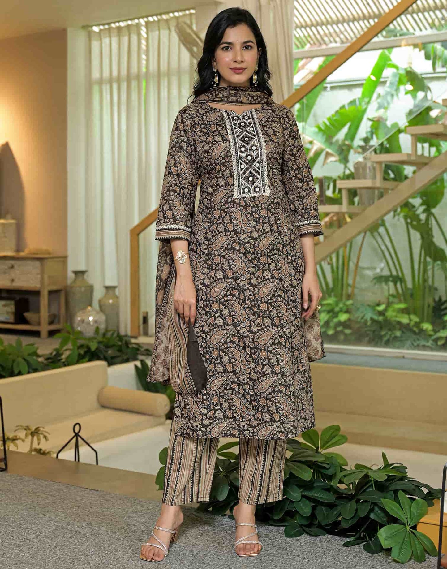 Cotton Printed Straight Kurta with Pant & Dupatta